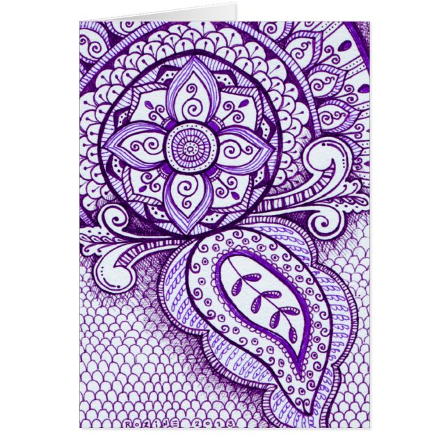 Lila Amethyst Damask Indian Mandala Blank Innen (Vorne)