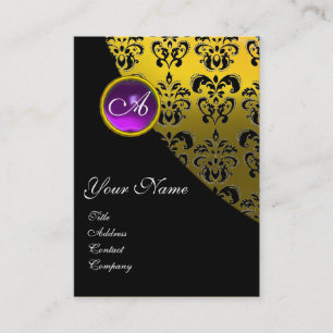 LILA AMETHYST-DAMASK-MONOGRAMM, gelb Visitenkarte