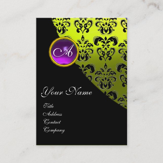 LILA AMETHYST-DAMASK-MONOGRAMM, gelb Visitenkarte (Vorderseite)