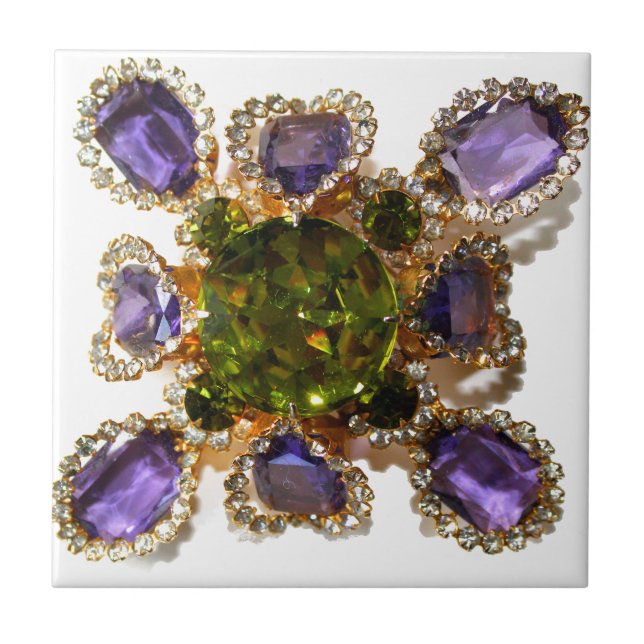 Lila Amethyst Diamonds Emeralds Schmuck Fliese (Vorderseite)