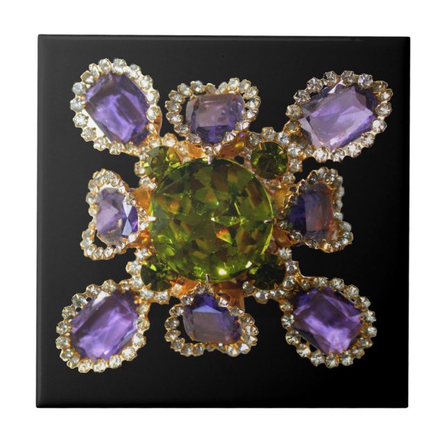 Lila Amethyst Diamonds Emeralds Schmuck Fliese (Vorderseite)