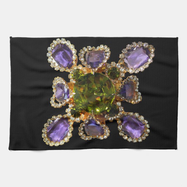 Lila Amethyst Diamonds Emeralds Schmuck Geschirrtuch (Horizontal)