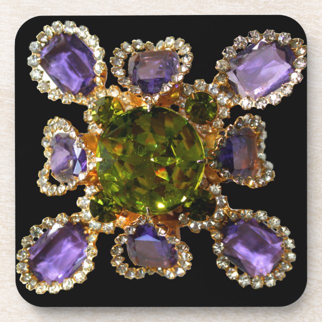 Lila Amethyst Diamonds Emeralds Schmuck Getränkeuntersetzer (Vorderseite)