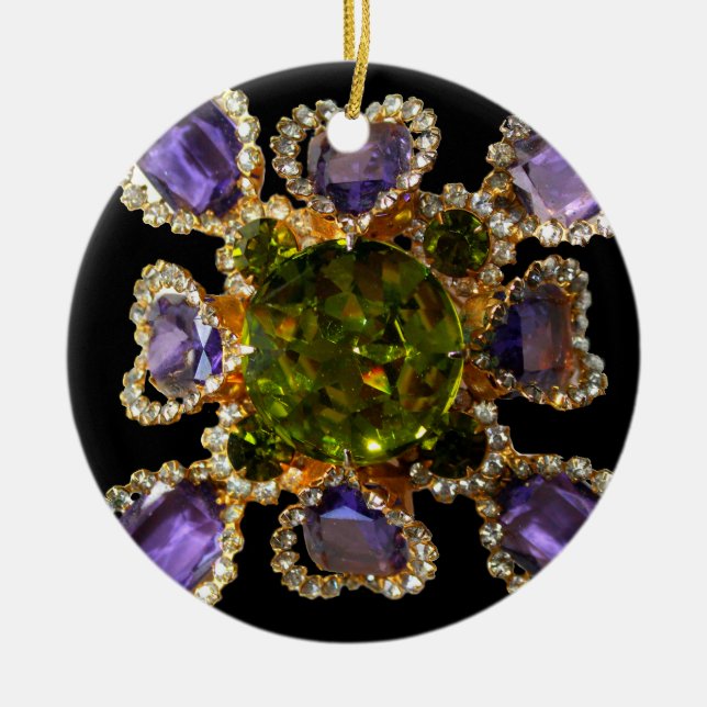 Lila Amethyst Diamonds Emeralds Schmuck Keramikornament (Vorne)