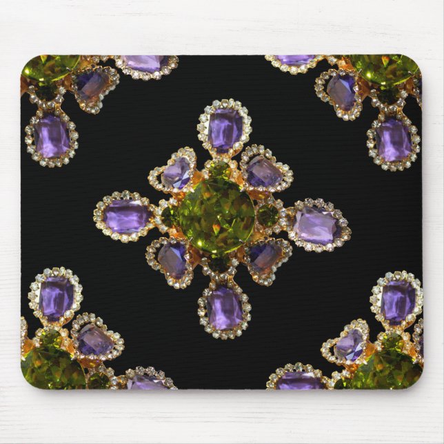 Lila Amethyst Diamonds Emeralds Schmuck Mousepad (Vorne)