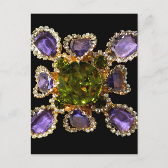 Lila Amethyst Diamonds Emeralds Schmuck Postkarte (Vorderseite)
