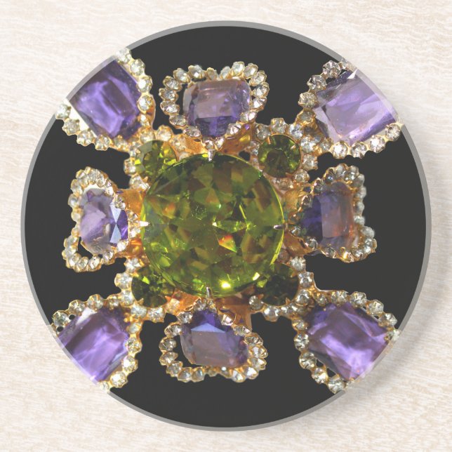 Lila Amethyst Diamonds Emeralds Schmuck Sandstein Untersetzer (Vorne)