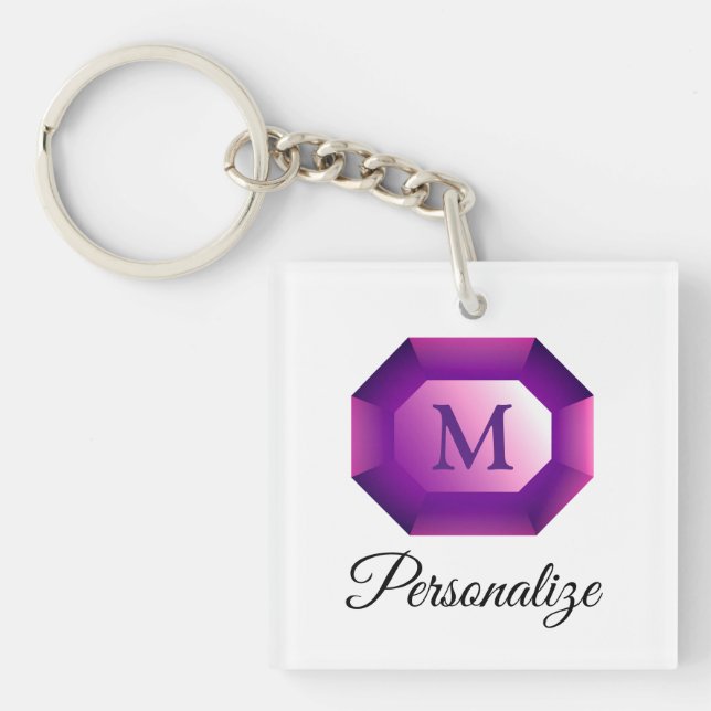 Lila Amethyst-Edelsteine-Monogramm Schlüsselanhänger (Vorderseite)