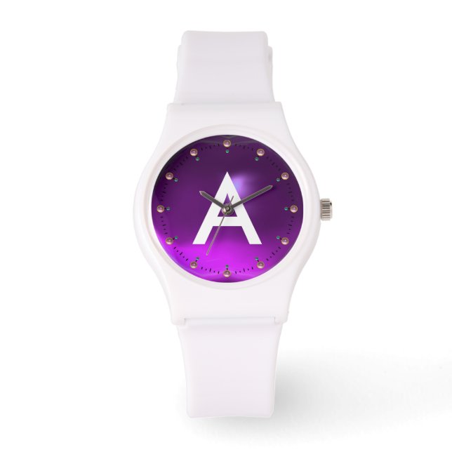 LILA AMETHYST GEMSTONE-MONOGRAMM ARMBANDUHR (Vorderseite)