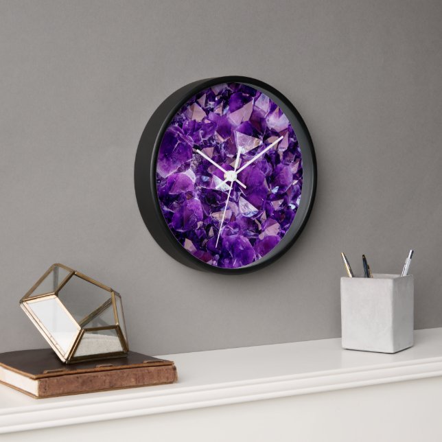 Lila Amethyst Geode Crystal Gemstone Wall Clock Uhr (Büro)