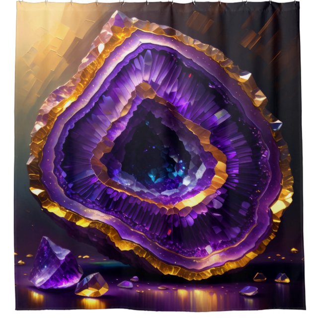 Lila Amethyst Geode Gold Duschvorhang (Vorderseite)