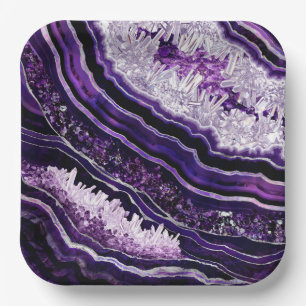 Lila Amethyst Geode und Silberne digitale Kunst Pappteller