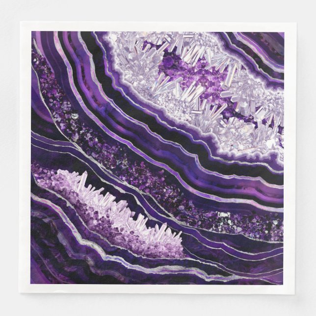 Lila Amethyst Geode und Silberne digitale Kunst Serviette (Vorderseite)