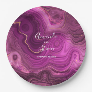 Lila Amethyst & Gold Abstrakt Agate Wedding Papa Pappteller