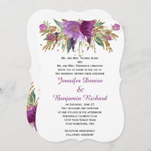 Lila Amethyst Gold Aquarellfarben Blume Hochzeiten Einladung