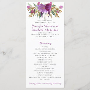 Lila Amethyst-Gold-Glitzer-Hochzeitsprogramm Programm