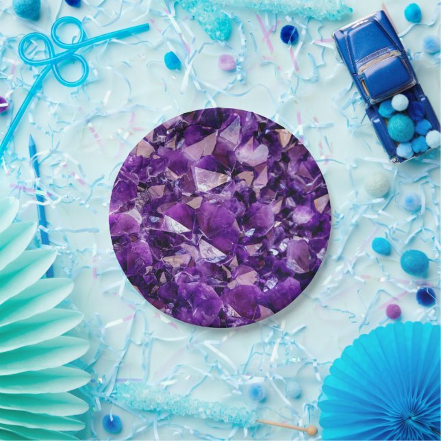 Lila Amethyst Kristallgeode Edelsteine-Papierplatt Pappteller (Party)