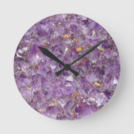Lila Amethyst Kristallsteindruck Runde Wanduhr