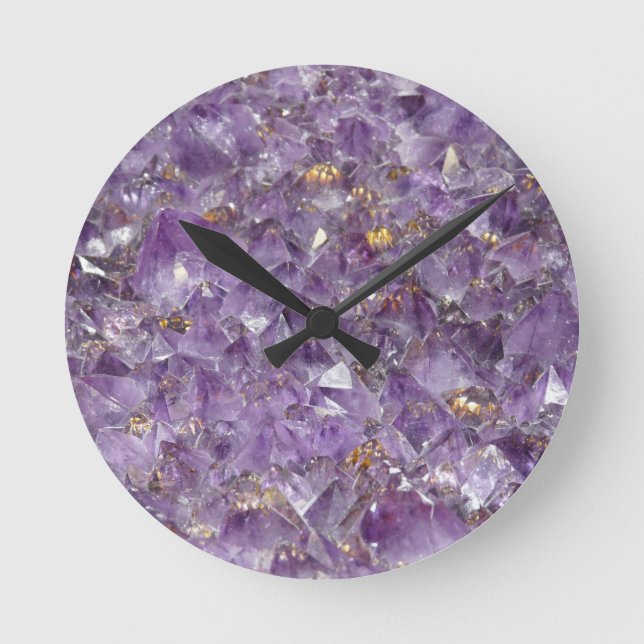 Lila Amethyst Kristallsteindruck Runde Wanduhr (Vorderseite)