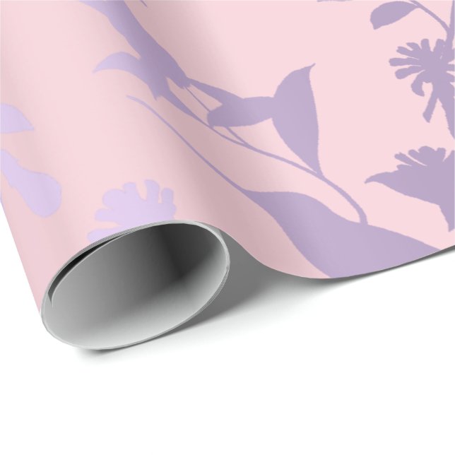 Lila Amethyst Pink Foils Hummingbird Blume Geschenkpapier (Rolleneckpunkt)