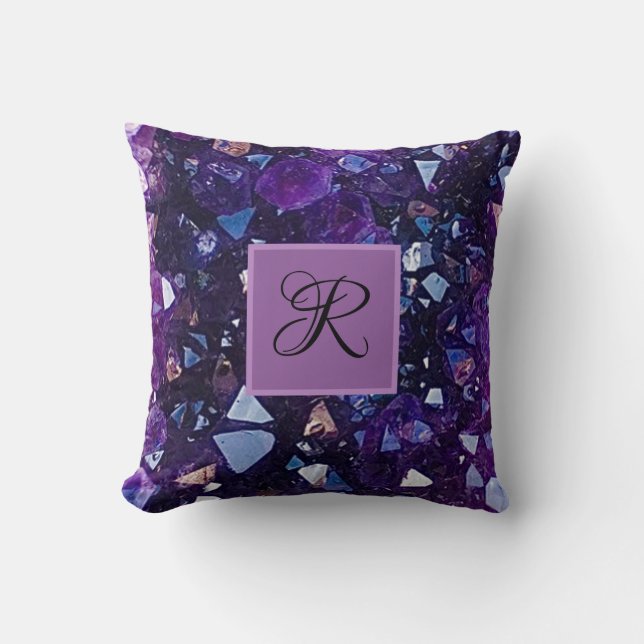 Lila Amethyst Quartz Crystal Monogram Kissen (Vorderseite)