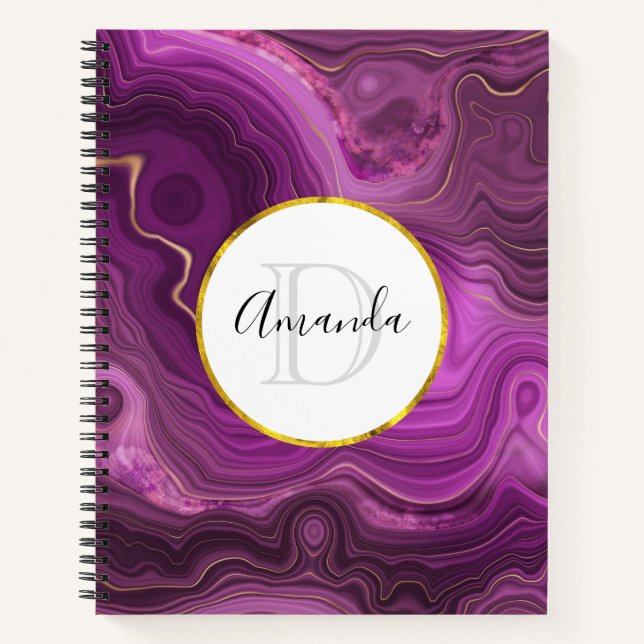 Lila Amethyst und Abstraktes Agate Monogramm Notizbuch (Vorderseite)