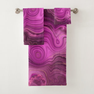 Lila Amethyst und Abstraktes Gold Badhandtuch Set