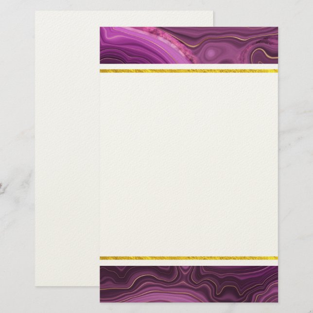 Lila Amethyst und Abstraktes Gold Briefpapier (Vorne/Hinten)