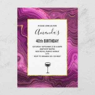 Lila Amethyst und Abstraktes Gold Einladungspostkarte