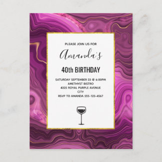 Lila Amethyst und Abstraktes Gold Einladungspostkarte