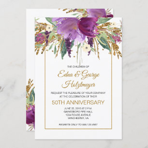 Lila Amethyst und Gold 50. Hochzeitstag Einladung