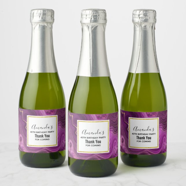 Lila Amethyst und Gold Abstrakt Agate Geburtstag (Flaschen)