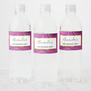 Lila Amethyst und Gold Abstrakt Agate Geburtstag Wasserflaschenetikett