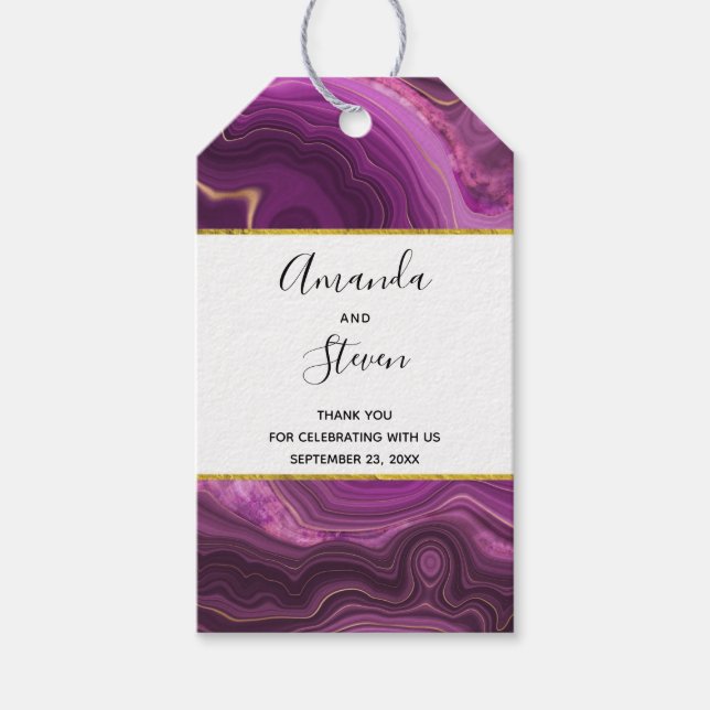 Lila Amethyst- und Gold-Abstrakt Agate-Hochzeit Geschenkanhänger (Vorderseite)