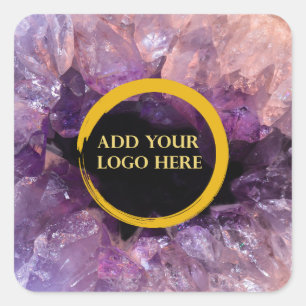 Lila Amethyste fügen Sie ein eigenes Logo beruflic Quadratischer Aufkleber