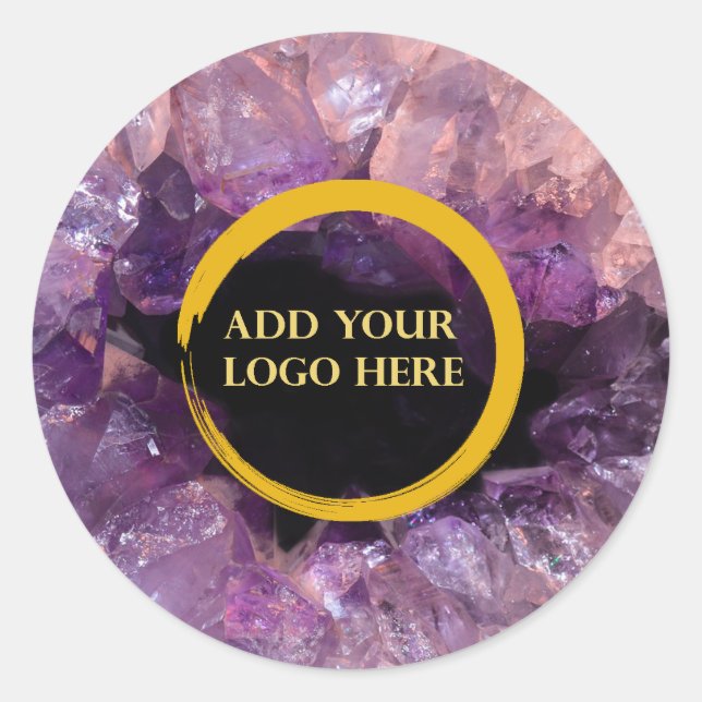 Lila Amethyste fügen Sie ein eigenes Logo beruflic Runder Aufkleber (Vorderseite)