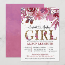 Lila and Gold Confetti Girl Baby Shower Einladung