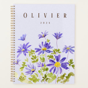 lila Anemonblanda Wasserfarben handgemalt Planer