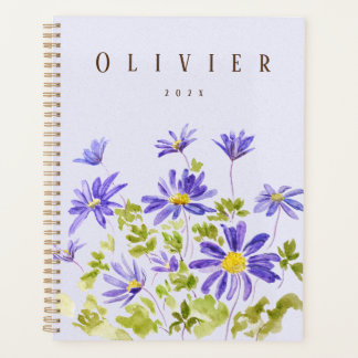 lila Anemonblanda Wasserfarben handgemalt Planer
