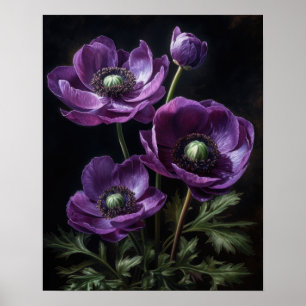 Lila Anemone Blume Art Print Poster