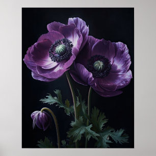 Lila Anemone Blume Art Print Poster