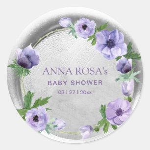 *~* Lila Anemone Blume Wax Siegel Runder Aufkleber