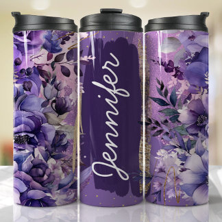 Lila Anemone Floral Add Name Custom Gift Thermosbecher