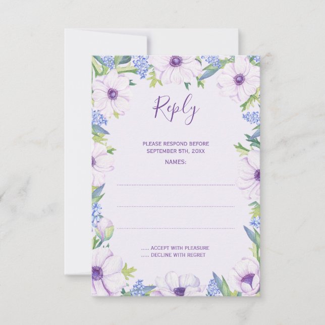 Lila Anemone Hyacinth Spring Wedding Repair Cards RSVP Karte (Vorderseite)