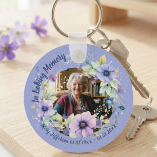 Lila Anemonen Florales Erinnerungsfoto Andenken Schlüsselanhänger