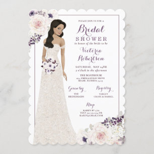 Lila Anemonenbrücke im Gown-Brautparty Einladung