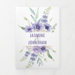 Lila Anemones Rose Daisies Hydrangeas Wedding Dreifach Gefaltete Einladung