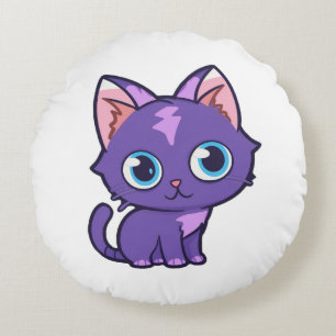 Lila Anime Cat Vector Art Rundes Kissen