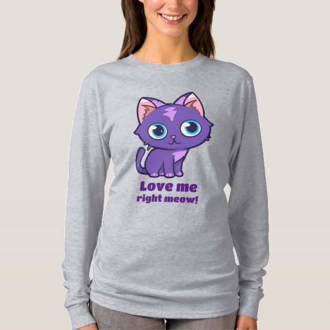 Lila Anime Cat Vector Art T-Shirt (Vorderseite)