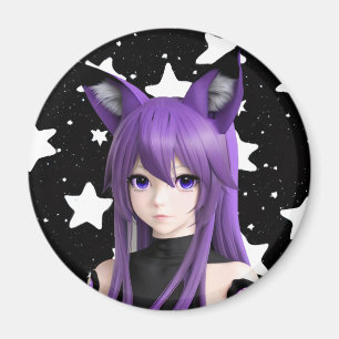 Lila Anime Girl mit Fox Ear Headband Geburtstag Magnet